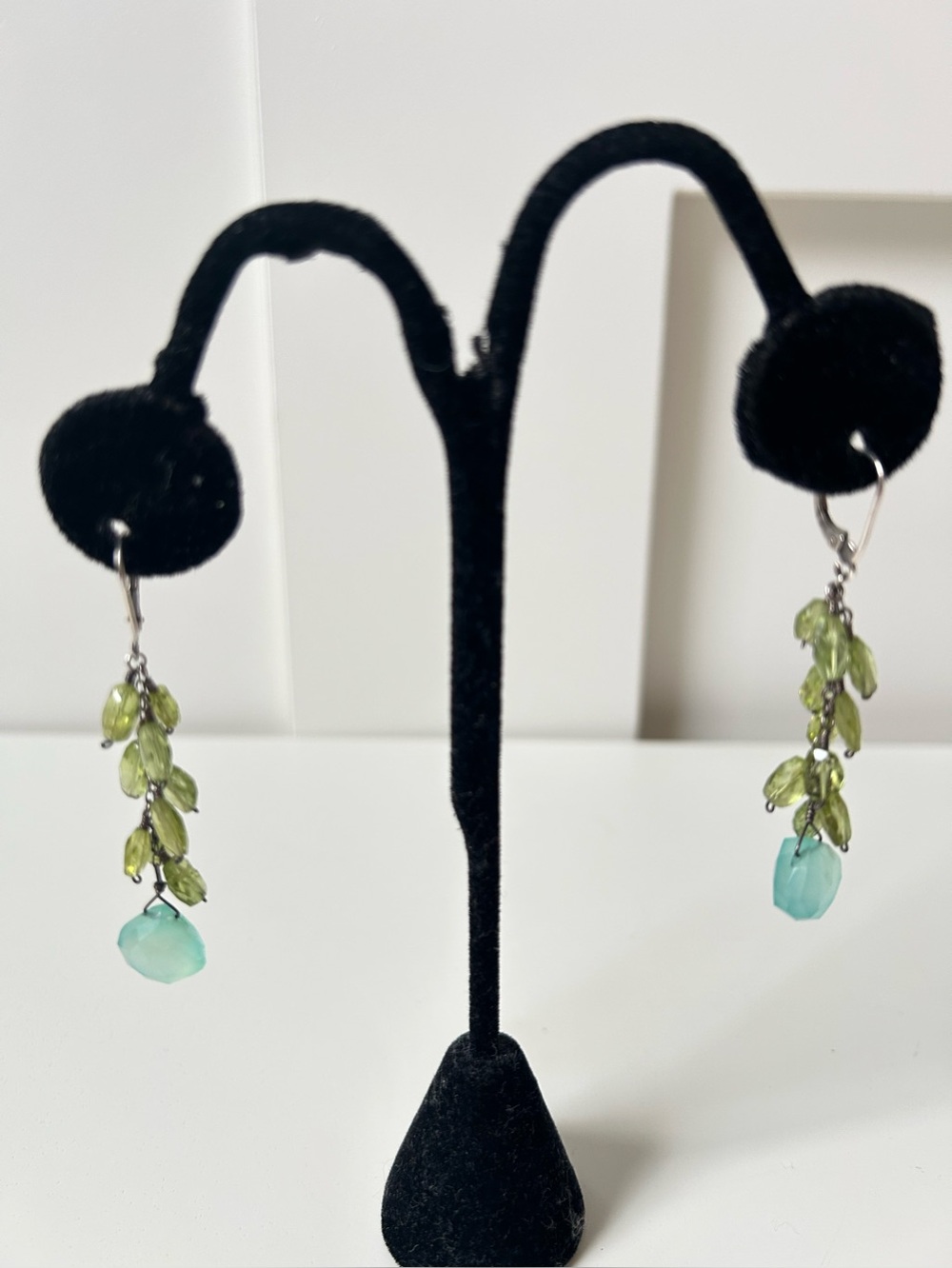 Semi-precious stone cluster drop earring with silver hook